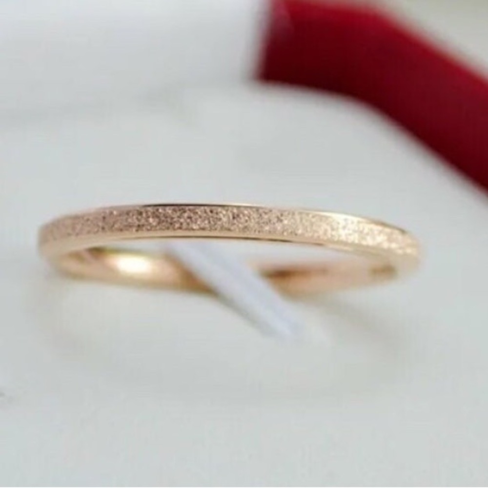 Rose Gold Thin 2MM Frosted Stardust Wedding Engagement Promise Ring Band - Picture 2 of 10